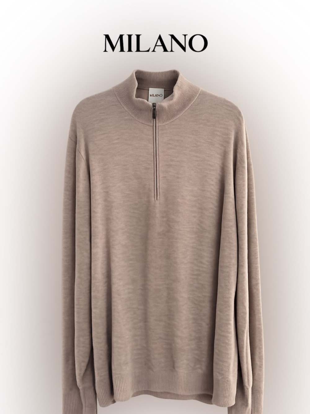 Milano Men's Half-Zip Sweater in Taupe Beige - Picture 2 of 6